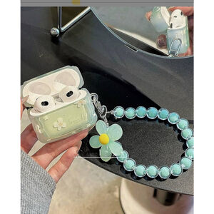 GO-VOLMON Green AirPods 4 Case with Flower Keychain